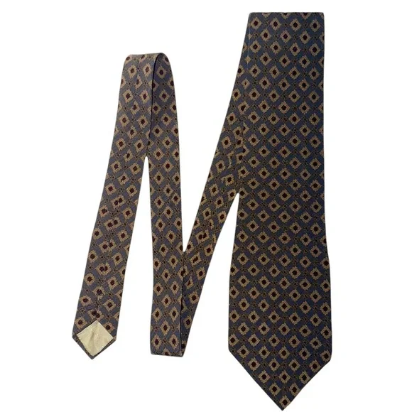 Vintage Giorgio Armani Blue Gold Abstract Floral Tie Men’s Silk Necktie ~ 58x4” - Picture 4 of 5